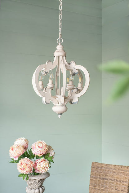 French Country 6-Light Wood Chandelier with Adjustable Chain, Bulbs Not Included, Whitewashed Beige