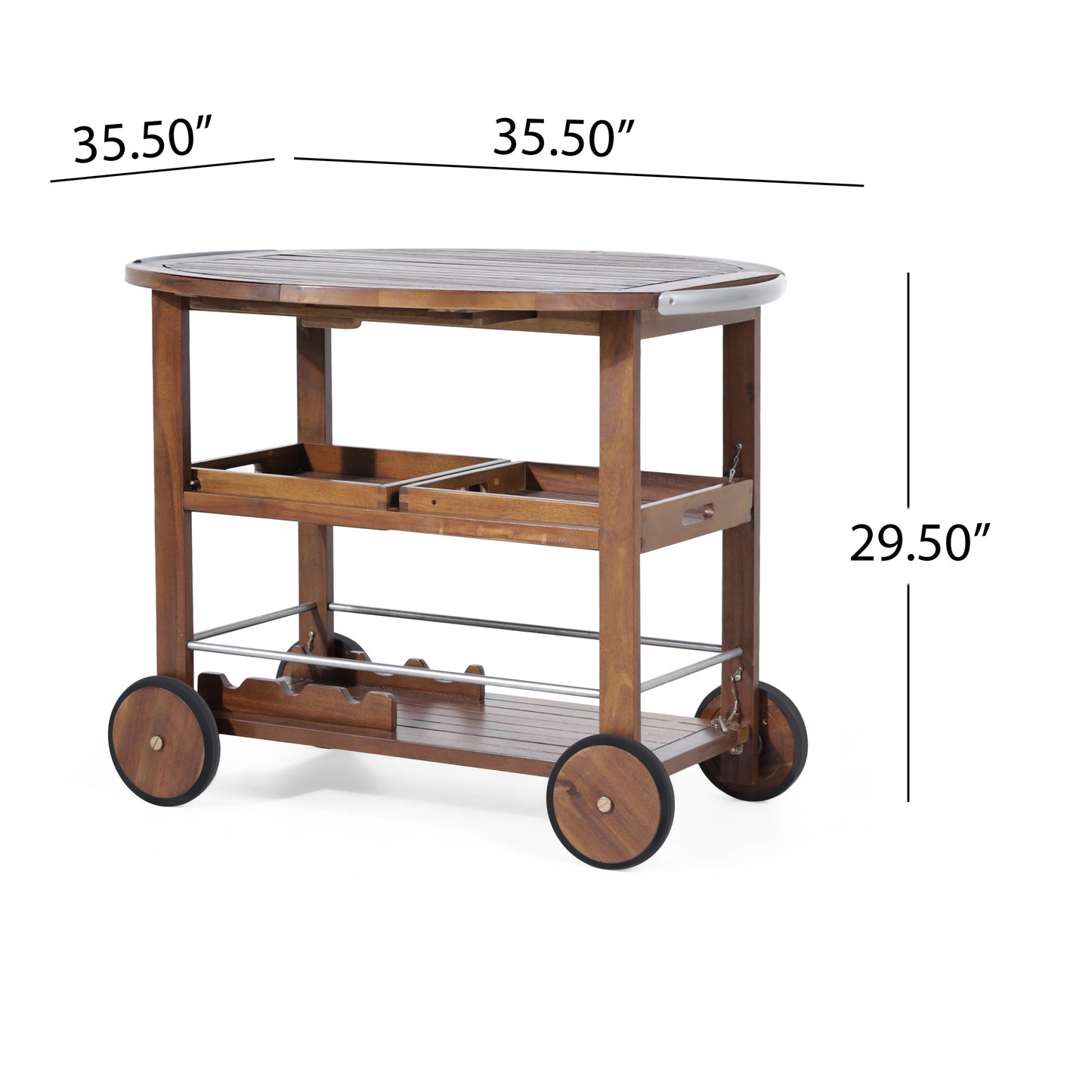Tillary Drop Leaf Outdoor Bar Cart With Wine Rack Oak Finish