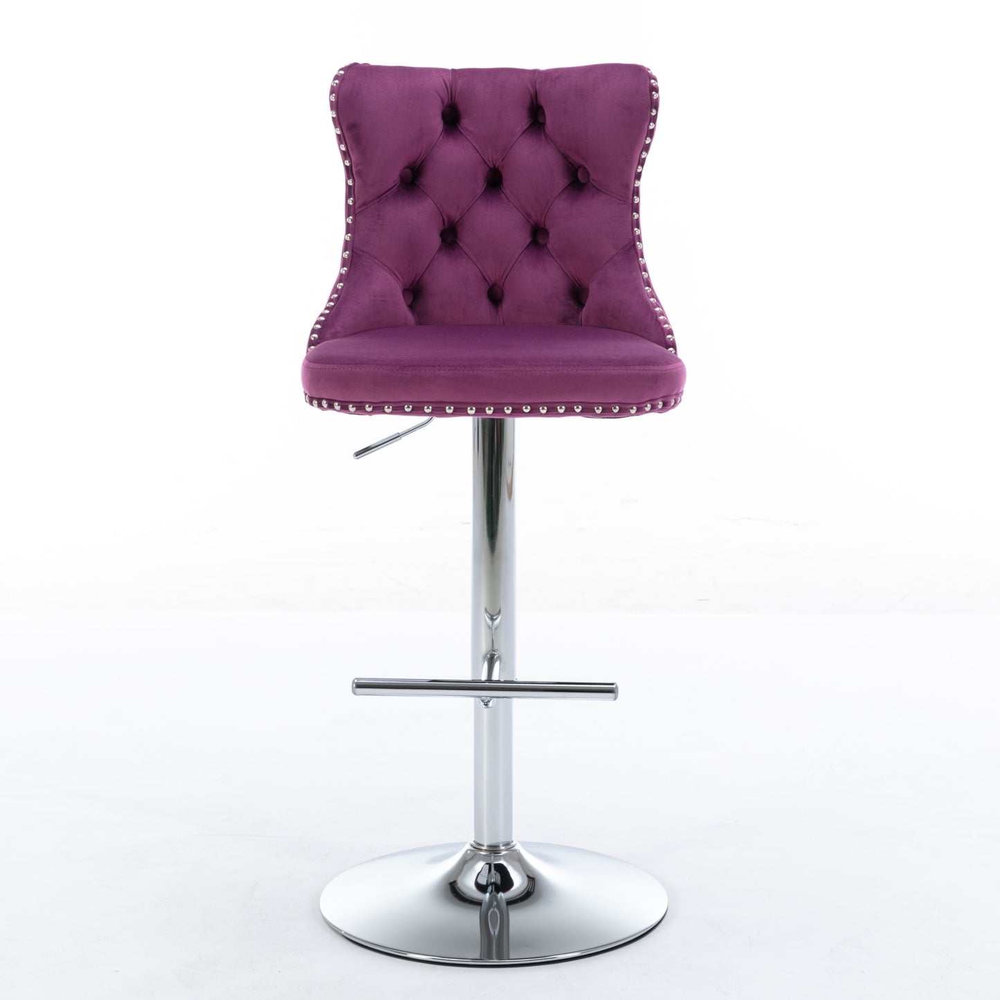 Purple Velvet Swivel Bar Stools Adjustable 25-33 Set Of 2