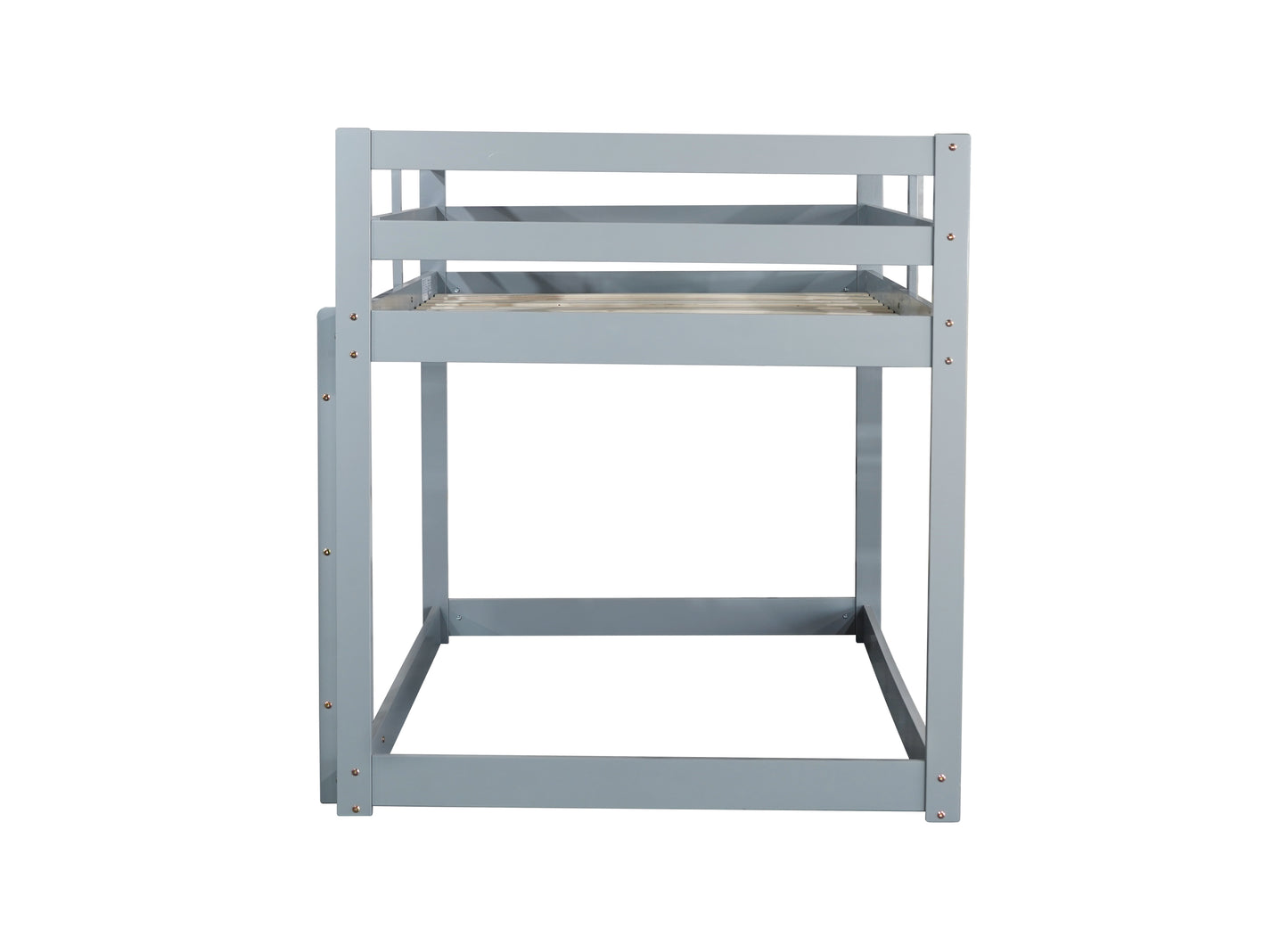 Durable Grey Twin over Twin Loft Bed with Ladder and Sturdy Slat Support