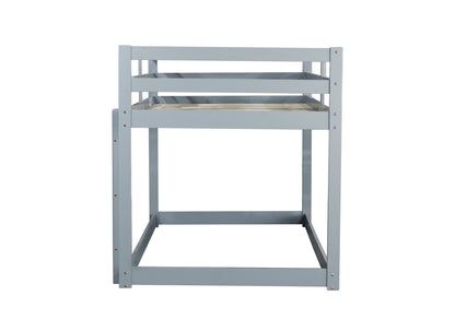 Durable Grey Twin over Twin Loft Bed with Ladder and Sturdy Slat Support