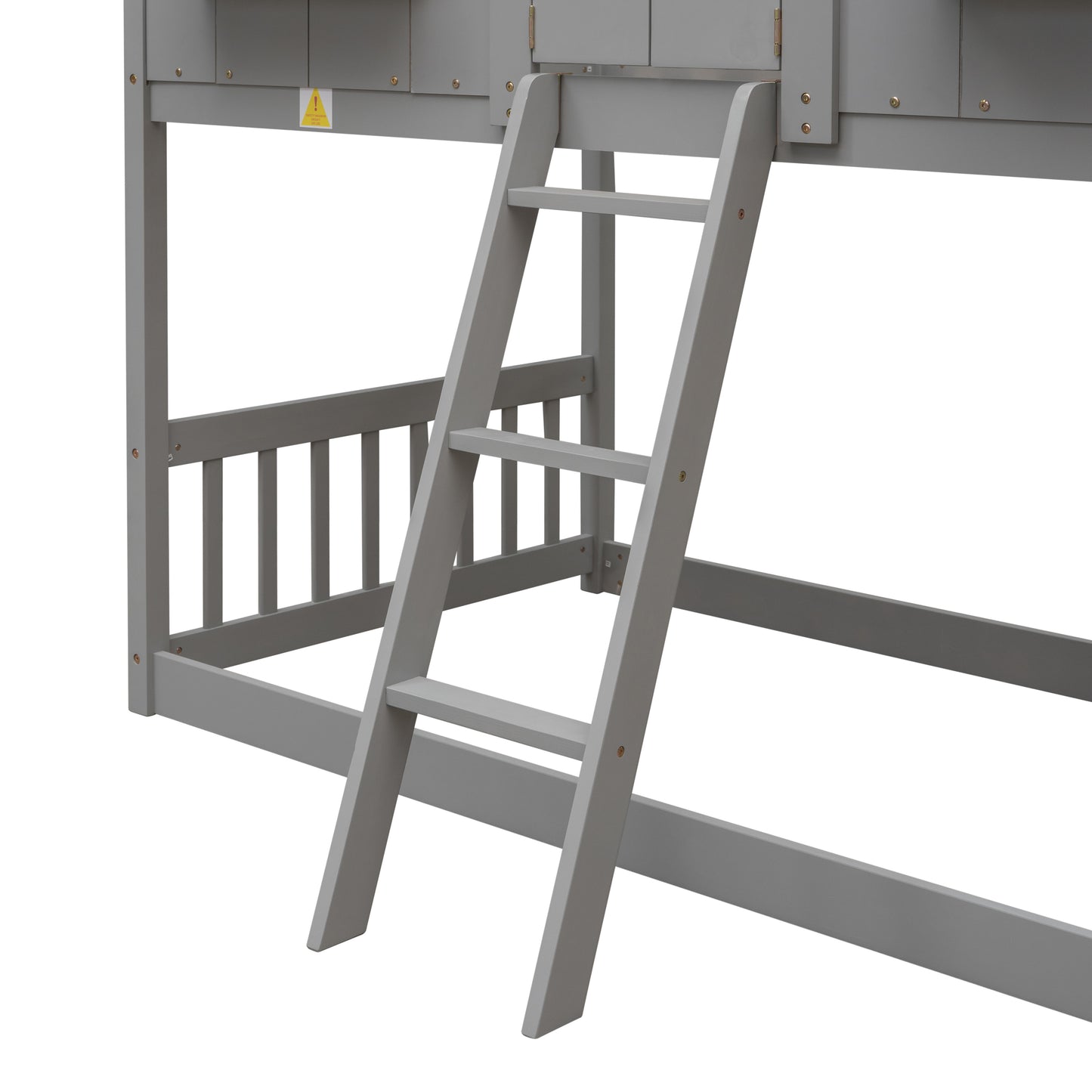 Twin House Bunk Bed for Kids with Roof and Windows - Twin Over Twin Design in Grey
