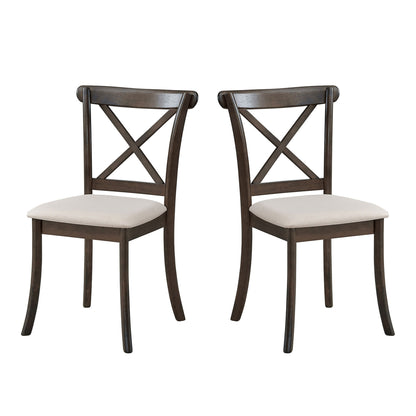 Set of 2 Cross-Back Dining Chairs, Rubber Wood Frame, Fabric Upholstery, Modern Farmhouse Kitchen Chairs Brown