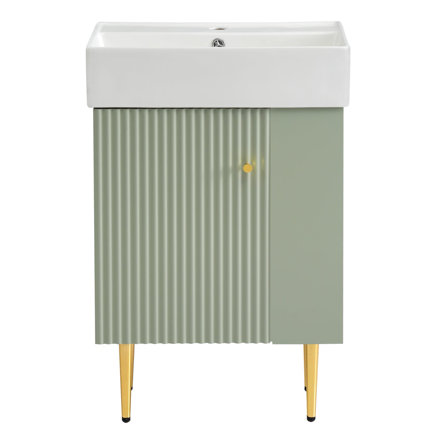 Contemporary 21.6" Green Bathroom Vanity with Ceramic Sink and Right Side Storage Cabinet