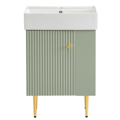 Contemporary 21.6" Green Bathroom Vanity with Ceramic Sink and Right Side Storage Cabinet