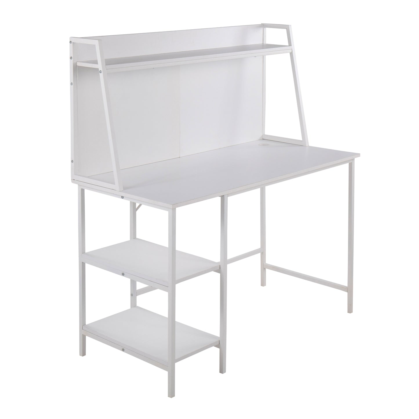 LumiSource Geo Shelf Modern Office Desk in White Wood and Steel