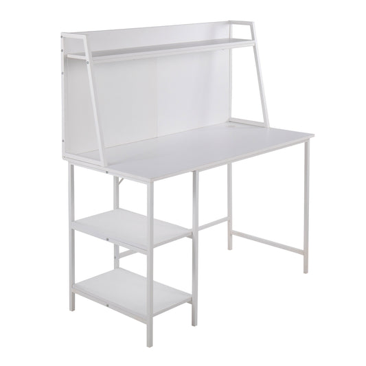 LumiSource Geo Shelf Modern Office Desk in White Wood and Steel