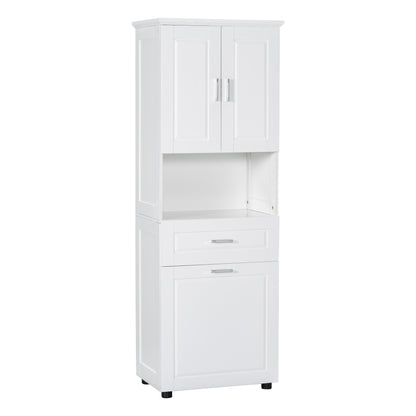 White Tall Storage Cabinet with Tilt-Out Laundry Hamper and Upper Shelves