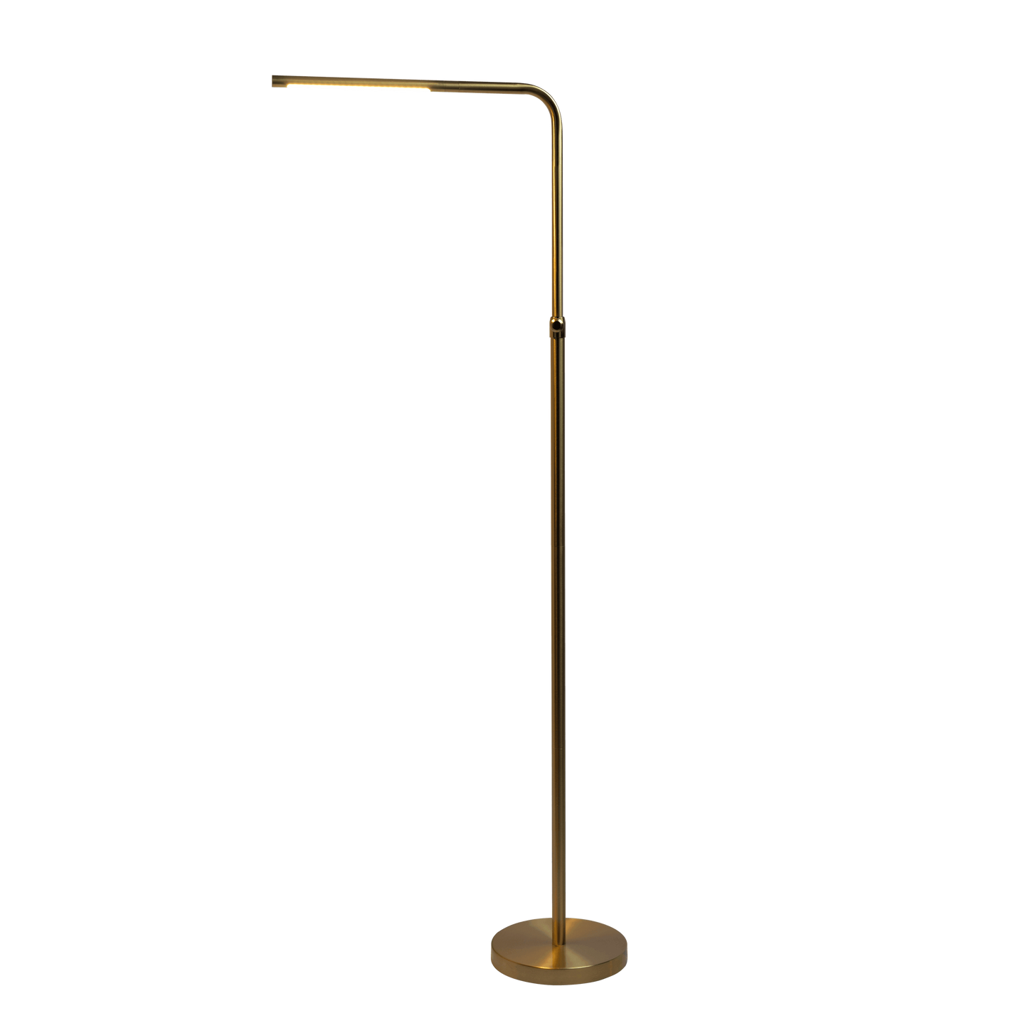 LED Floor Lamp with On/Off Switch, Adjustable Height, 63-Inch Tall Round Base, Modern Brassed Gold