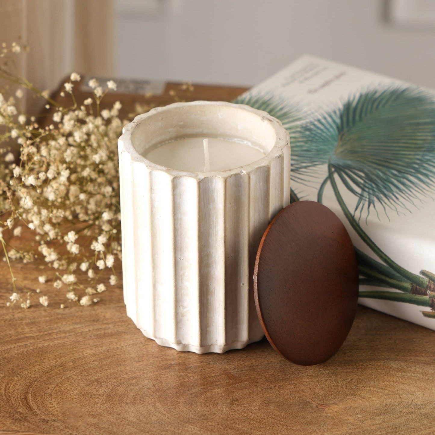 6oz Jar Candle with Ecomix Wax Fill, Vanilla Lavender Scent, Reusable Jar, Wooden Lid, Living Room White