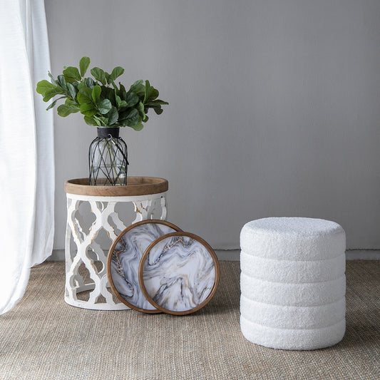 5-Piece Wood Home Decor Set: Side Table, Stool, Trays, Vase & Branch – Living Room, Modern, Multicolor