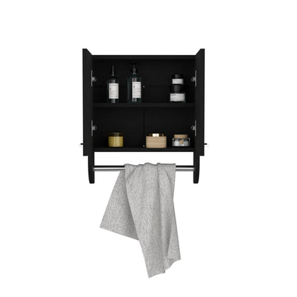 Optim Medicine Cabinet with towel holder 17.4" Wide Medice Cabinet Organizer with Two interior Shelves and Tower Holder for Bathroom, Kitchen, Mudroom