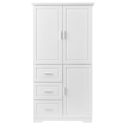 Versatile Tall Storage Cabinet with Doors and Drawers for Bathroom, Office, or Kitchen - White MDF Design