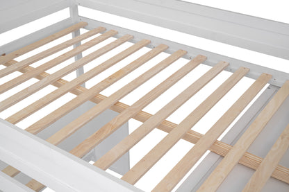 Space-Saving White Wood Loft Bed with Integrated Wardrobes and 2-Drawer Desk