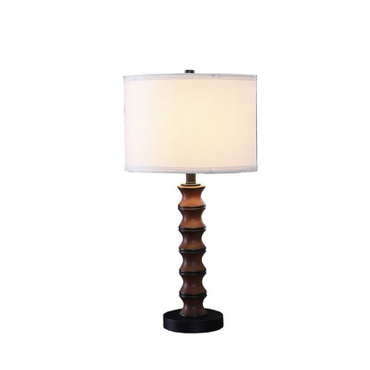 27.5-Inch Modern Coastal Table Lamp with Polyresin Body, Black Metal Base, White Drum Shade, Dark Cherry