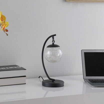 14-Inch Pendulum Table Lamp with Multi-Colored LED Glass Orb, USB Port, Metal Base, 3.5W LED Black