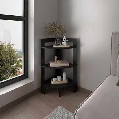 3-Shelf Side Table, 31.7-In Tall, 3-Leg Modern Stand, 15.2-In Square, Engineered Wood, Small Space, Black