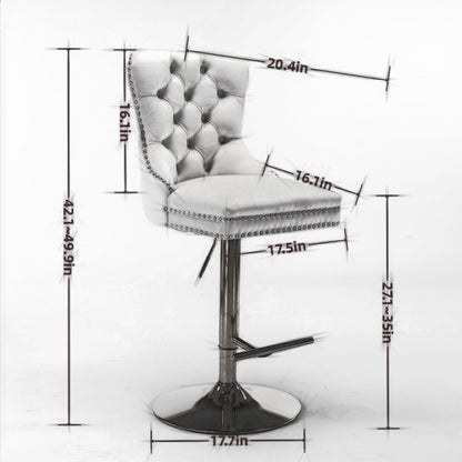 A&A Furniture Velvet Bar Stools Set Of 2 Adjustable Gray