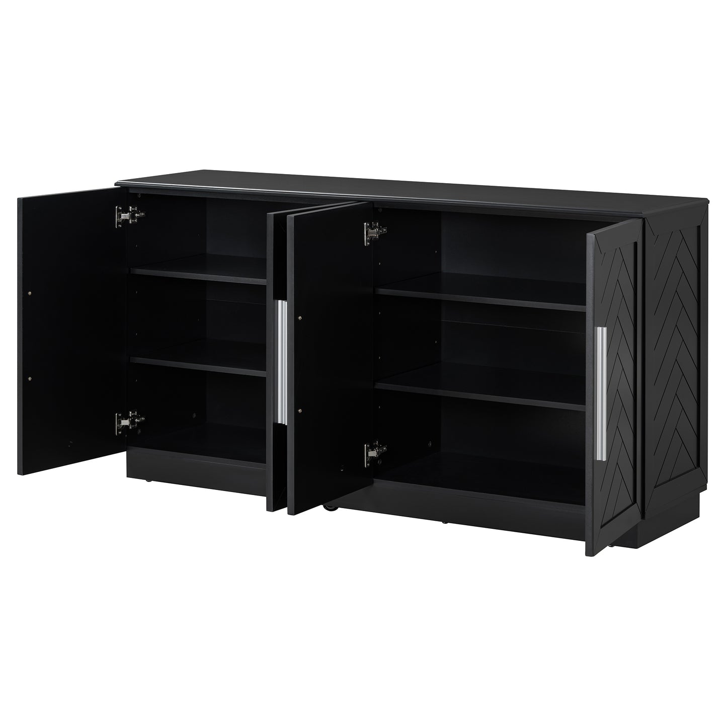 TREXM Sideboard with 4 Doors Large Storage Space Buffet Cabinet with Adjustable Shelves and Silver Handles for Kitchen, Dining Room, Living Room (Black)