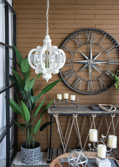 Farmhouse 6-Light Wood Chandelier Pendant with Adjustable Chain for Dining Room and Entryway Cream Finish