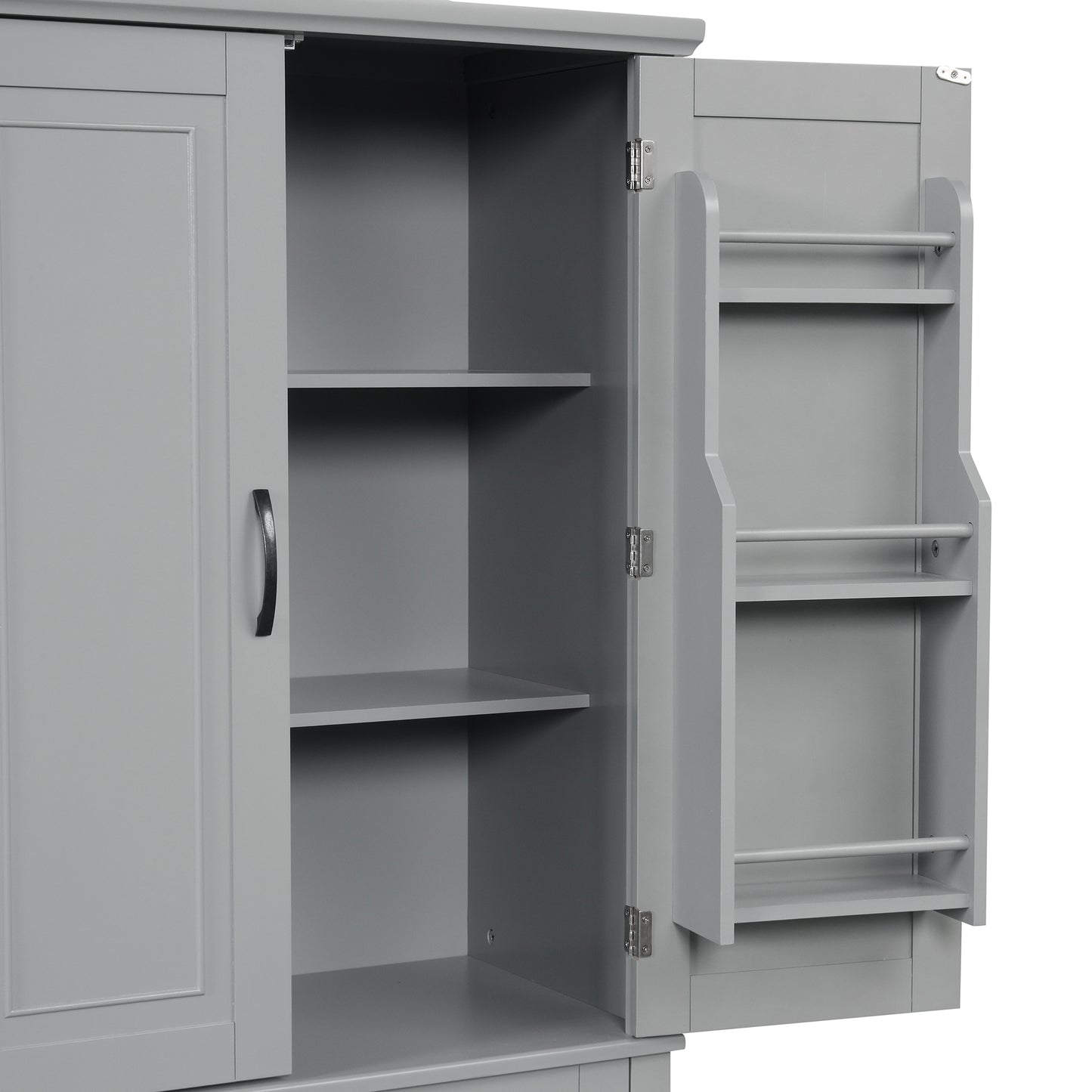 Tall Grey MDF Bathroom Storage Cabinet with Adjustable Shelf and Multiple Storage Solutions