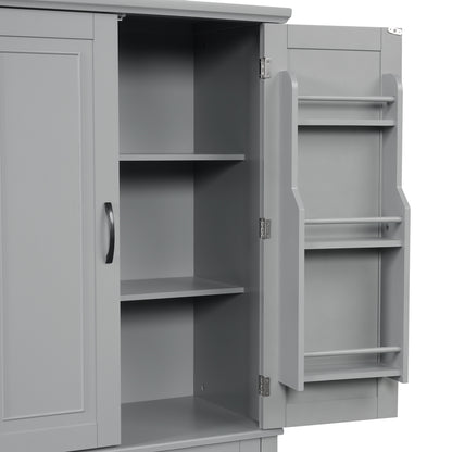 Tall Grey MDF Bathroom Storage Cabinet with Adjustable Shelf and Multiple Storage Solutions