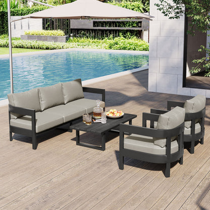 Outdoor Seating Set With Thick Cushions, Iron Frame, Complete Patio Set For Lawn, Garden, Poolside Comfort Light Gray