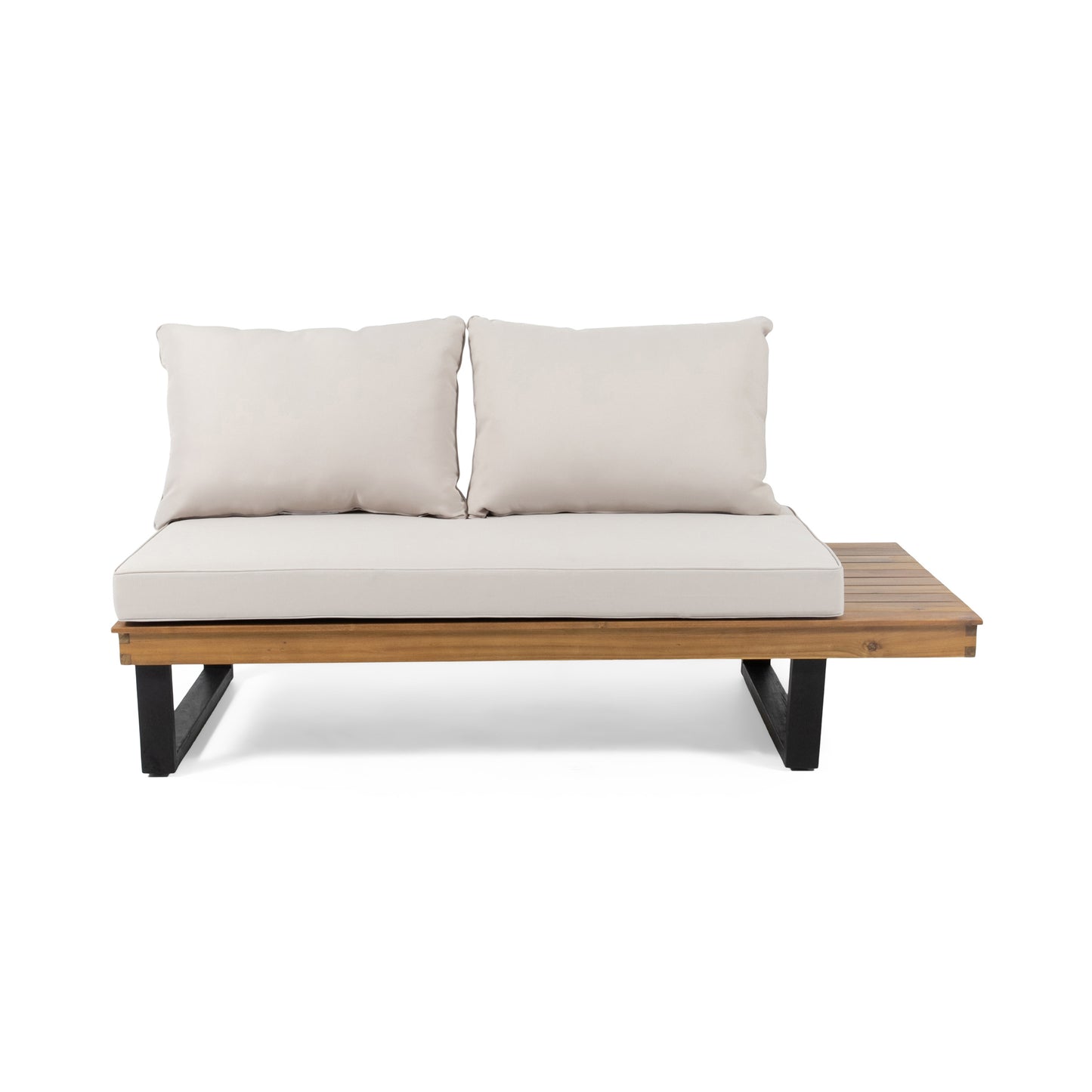 Right Facing 2 Seater Sofa With Acacia Wood Frame 64.25 Inch Length Modern Living Room Furniture Beige