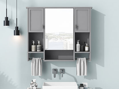 35'' x 28'' Modern Wall Mounted Bathroom Storage Cabinet, Bathroom Wall Cabinet with Mirror, Medicine Cabinet with Towels Bar