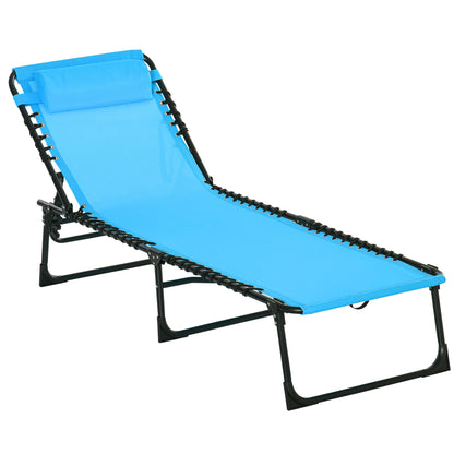 Folding Chaise Lounge With 4 Position Recline And Pillow Breathable Mesh Seat For Beach And Patio 77Inch Length Blue
