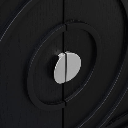 TREXM Retro Sideboard door with Circular Groove Design Round Metal Door Handle for Entrance, Dinning Room, Living Room (Black)