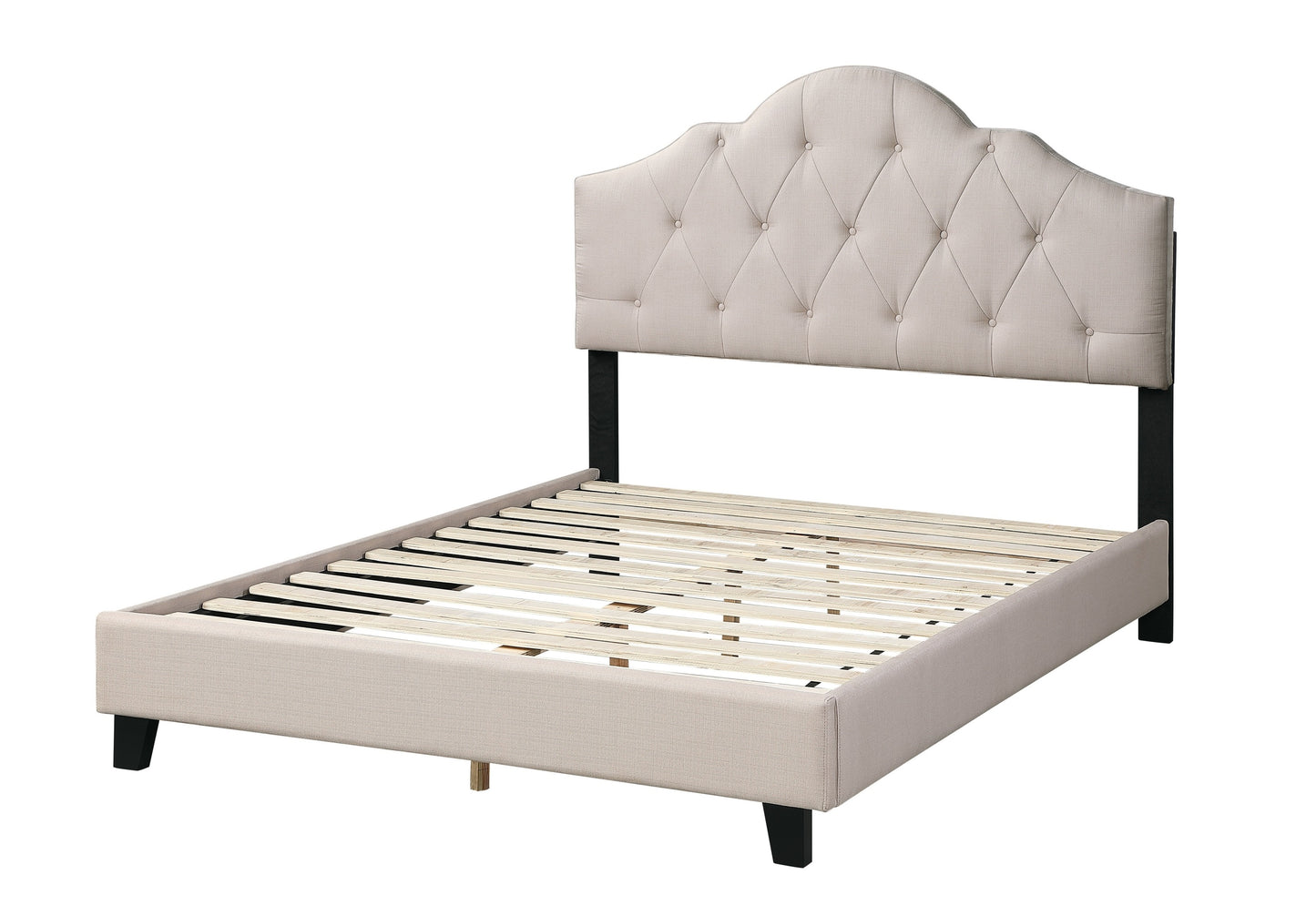 Stylish Light Brown Tufted Full Size Bed with Adjustable Headboard – Contemporary Upholstered Wooden Frame