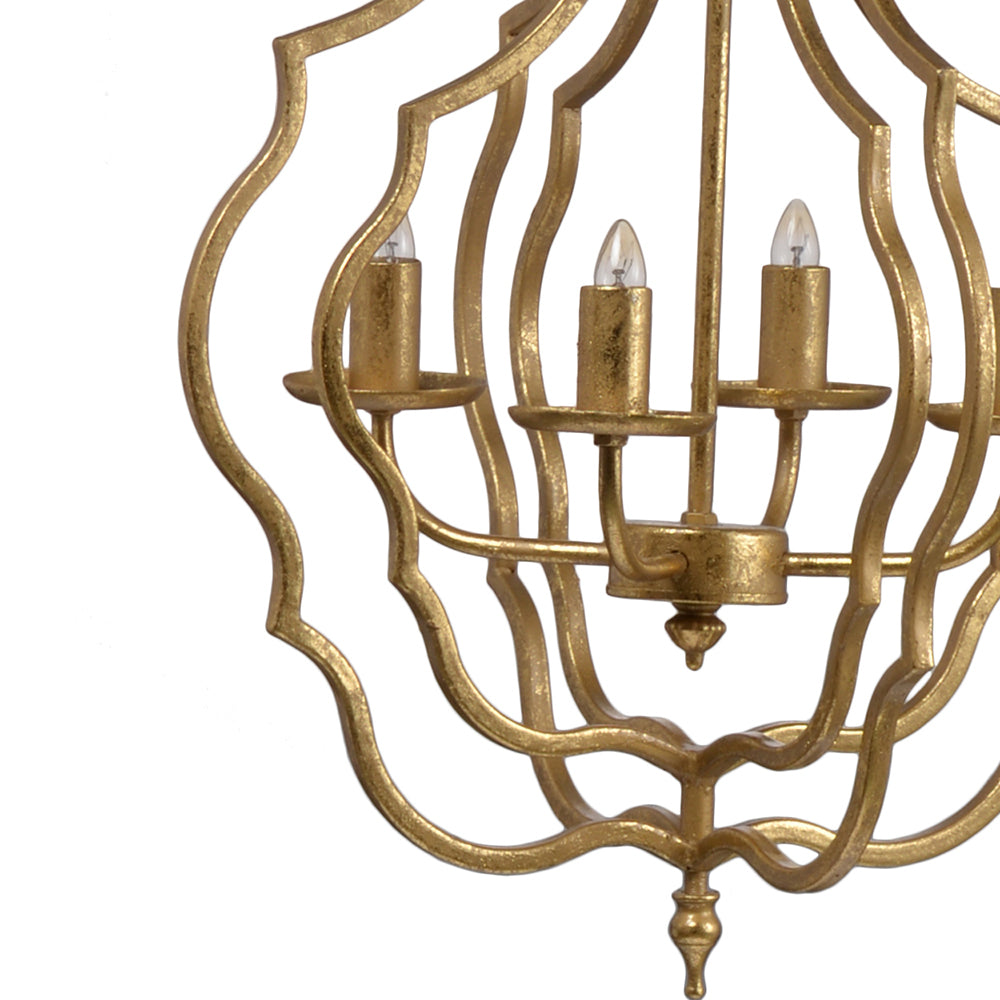 4-Light Iron Chandelier with Chain for Kitchen/Dining, 19.5in Square, 35in Height, 60W E12 Antique Gold