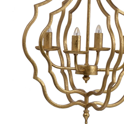 4-Light Iron Chandelier with Chain for Kitchen/Dining, 19.5in Square, 35in Height, 60W E12 Antique Gold