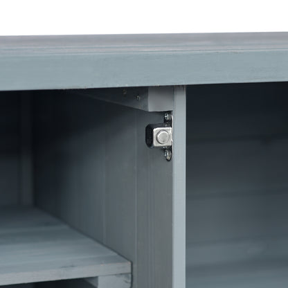 Rolling Outdoor Kitchen Island with Stainless Steel Top, Grey Blue Fir Wood Bar Cart & Storage Cabinet for BBQ and Garden Parties