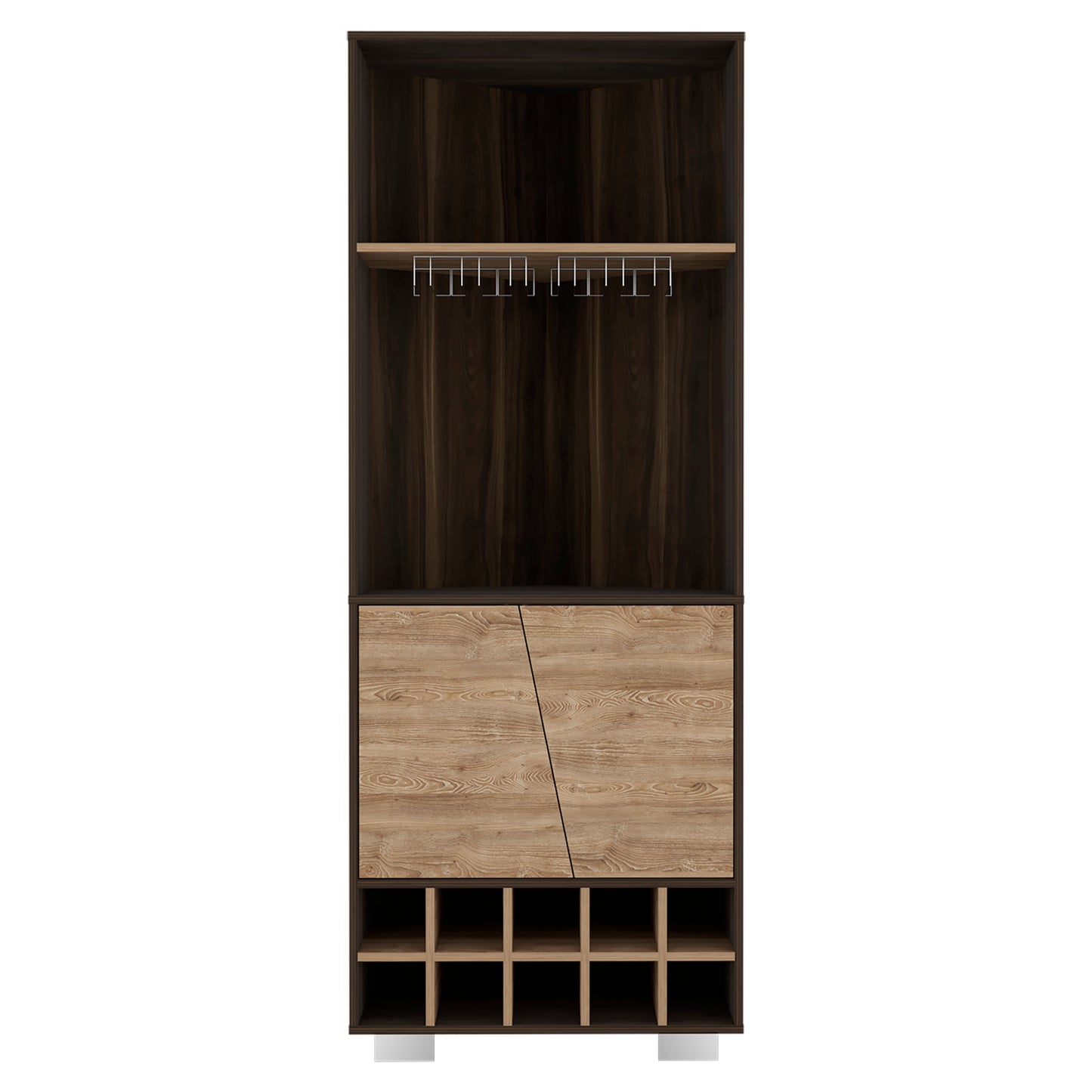 Modern Dark Oak Pine Fraktal Corner Bar Cabinet Wine Rack
