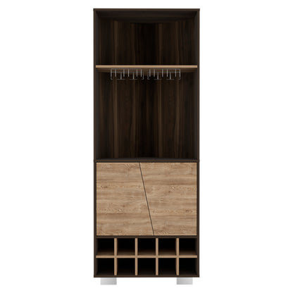 Modern Dark Oak Pine Fraktal Corner Bar Cabinet Wine Rack