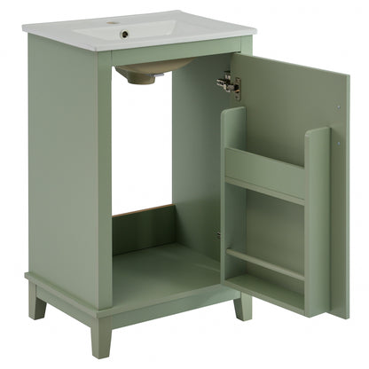Compact 20-Inch Green Bathroom Vanity Cabinet with Ceramic Sink - Stylish Storage Solution for Small Spaces
