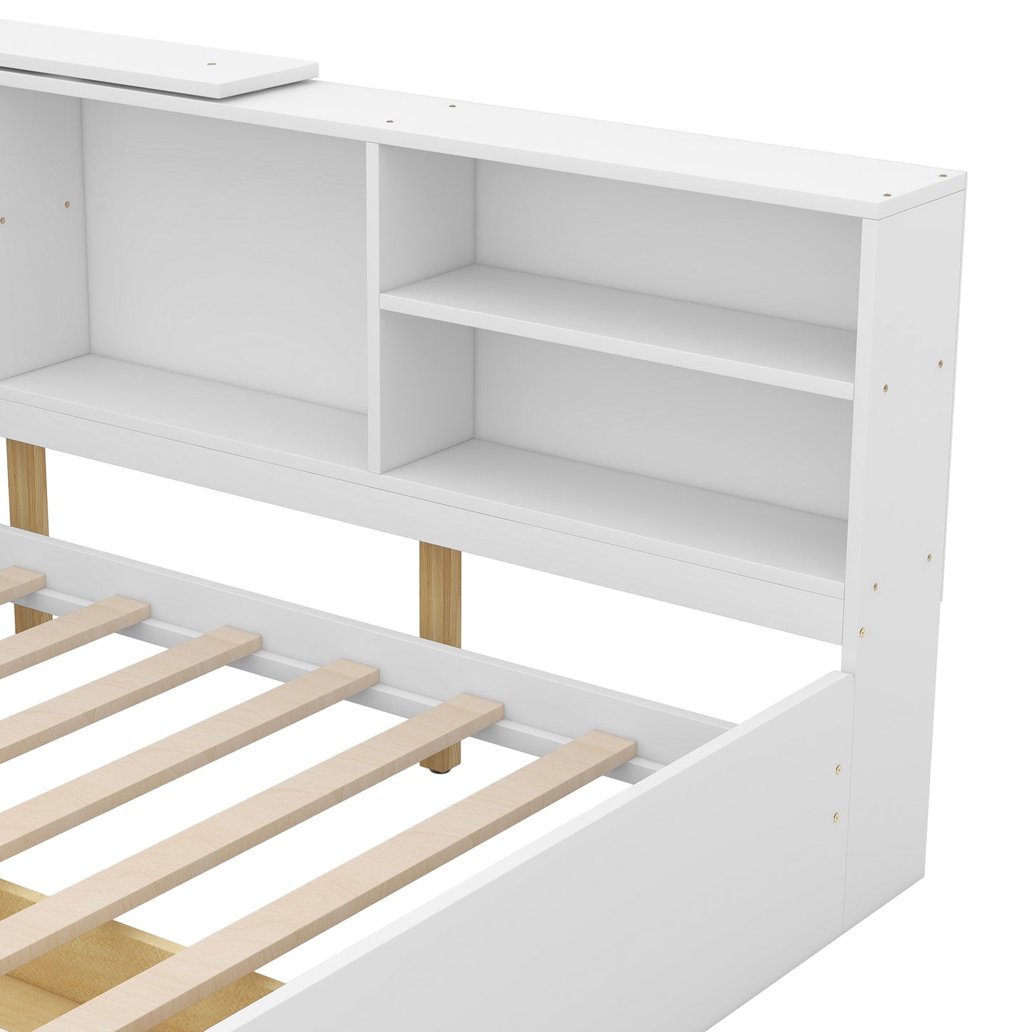 Elegant White Twin Size Platform Bed with Storage Headboard, Shelves, and Drawers