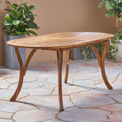Acacia Wood 70in Outdoor Dining Table For Patio Teak Finish