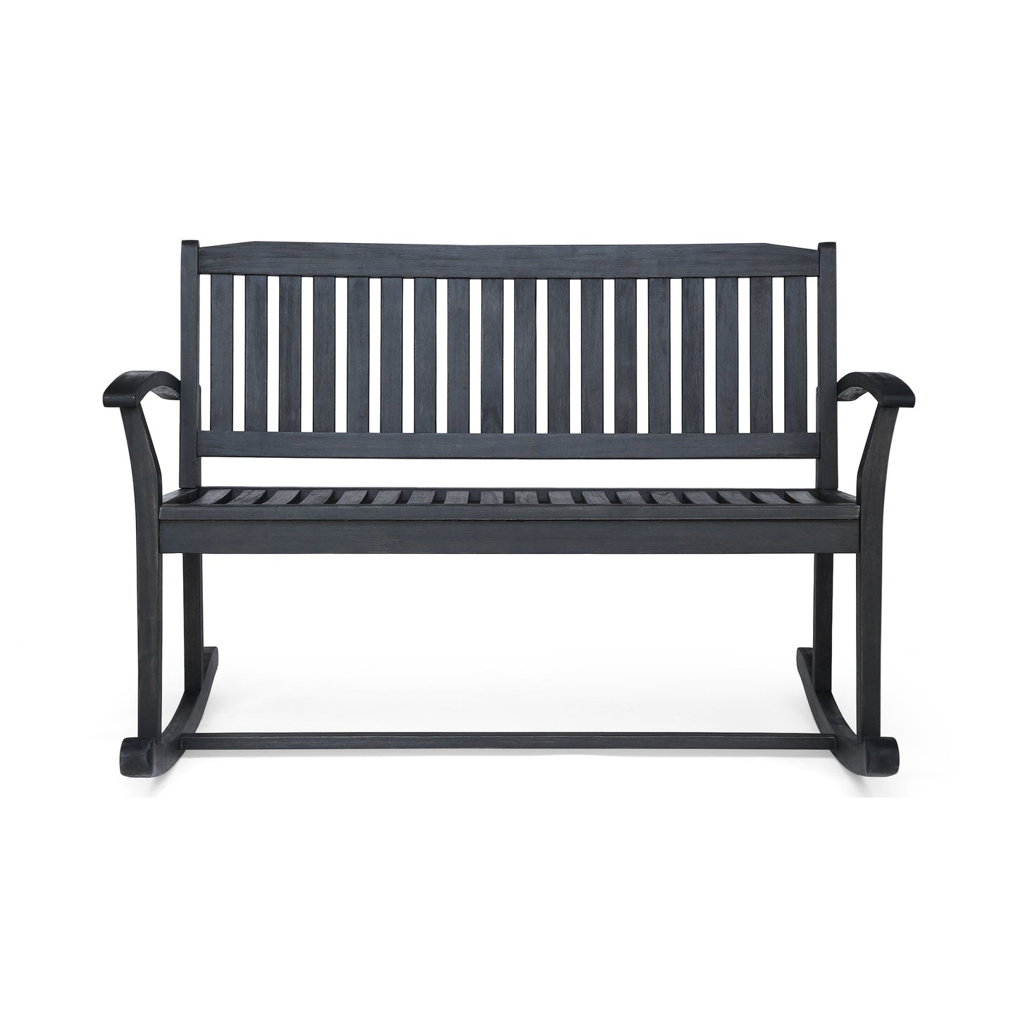 Acacia Wood Rocking Loveseat For Living Room, 49.5 Inch Length, 37 Inch Width, Dark Grey