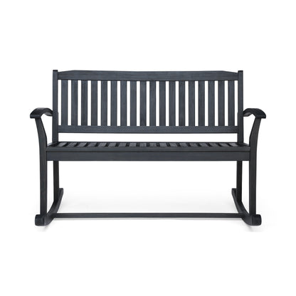 Acacia Wood Rocking Loveseat For Living Room, 49.5 Inch Length, 37 Inch Width, Dark Grey