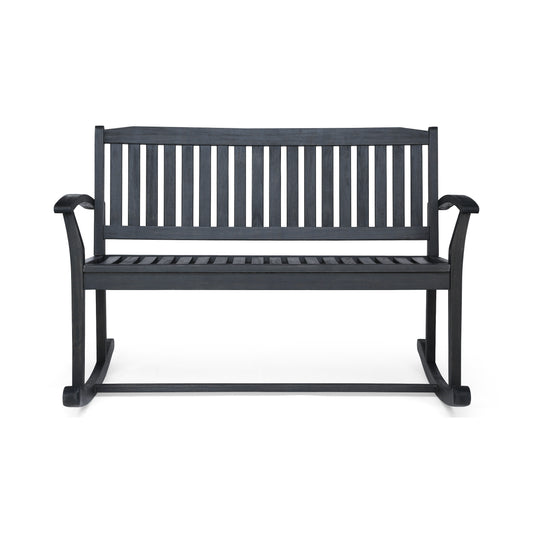 Acacia Wood Rocking Loveseat For Living Room, 49.5 Inch Length, 37 Inch Width, Dark Grey