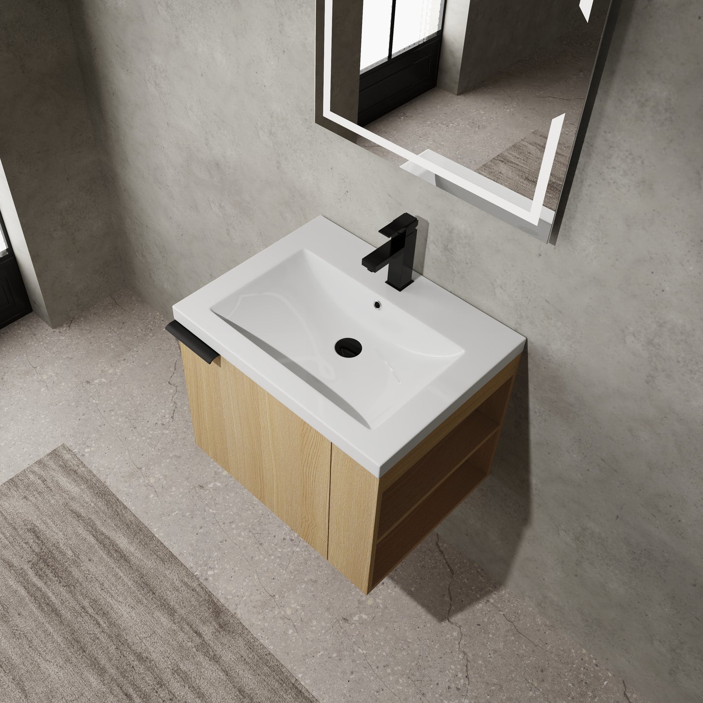 24" Modern Oak Bathroom Vanity Sink Set with Soft Close Doors - Spacious Storage & Easy Assembly