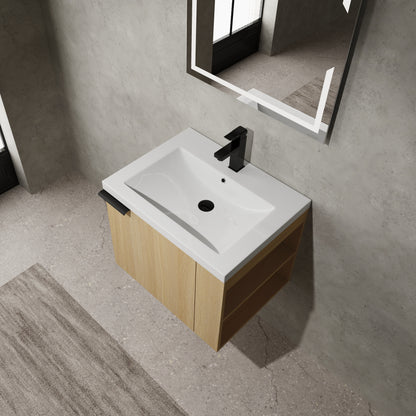 24" Modern Oak Bathroom Vanity Sink Set with Soft Close Doors - Spacious Storage & Easy Assembly