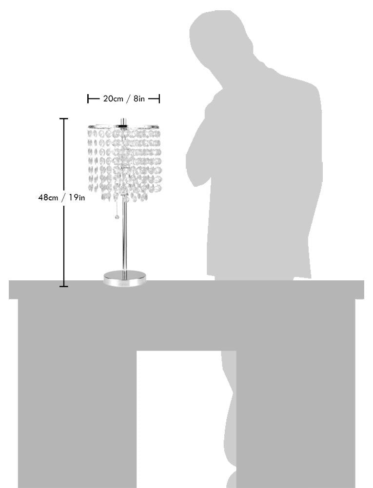 19-Inch Metal Table Lamp with Crystal Beads, Pull-Chain, 40W Type A or 23W CFL/LED Compatible, Gold
