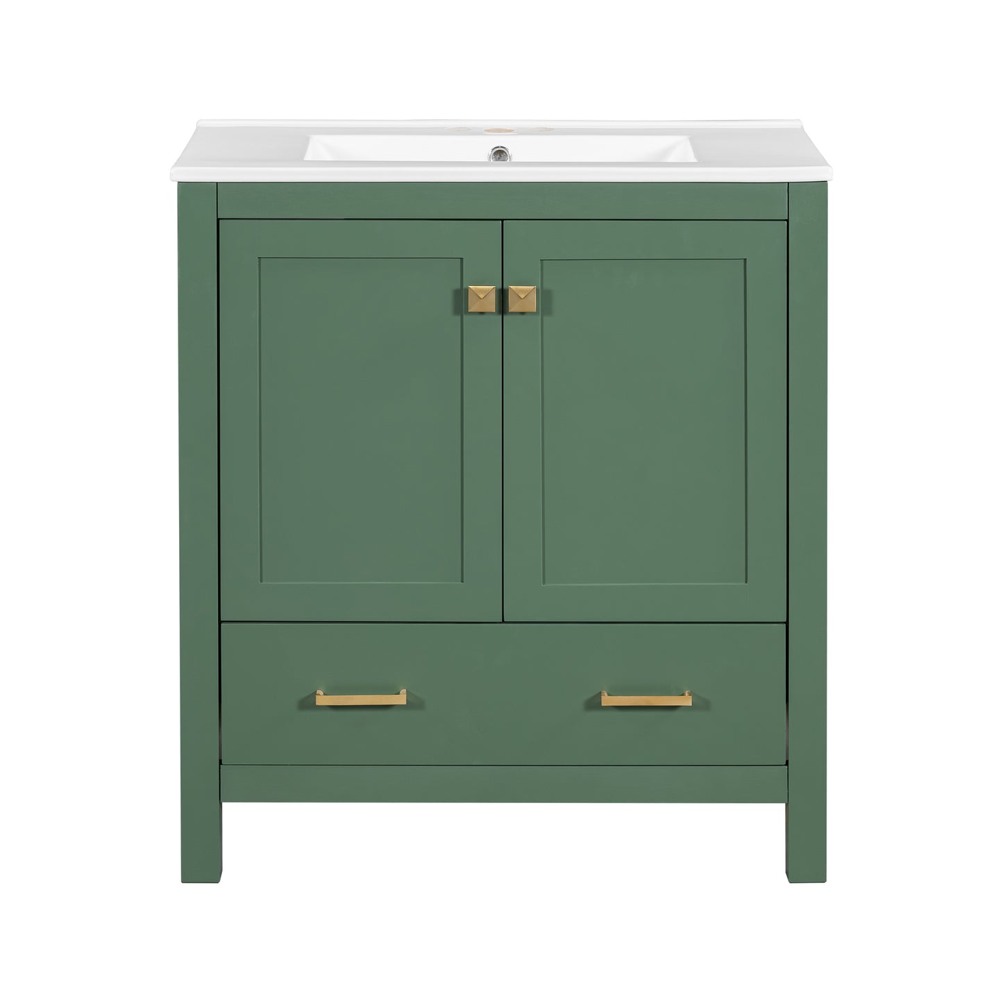 30" Elegant Green Bathroom Storage Vanity with Integrated Undermount Sink and Soft-Close Features