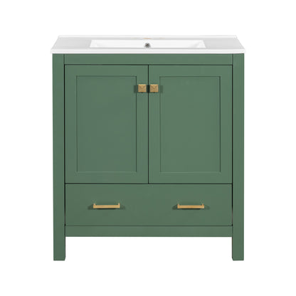 30" Elegant Green Bathroom Storage Vanity with Integrated Undermount Sink and Soft-Close Features