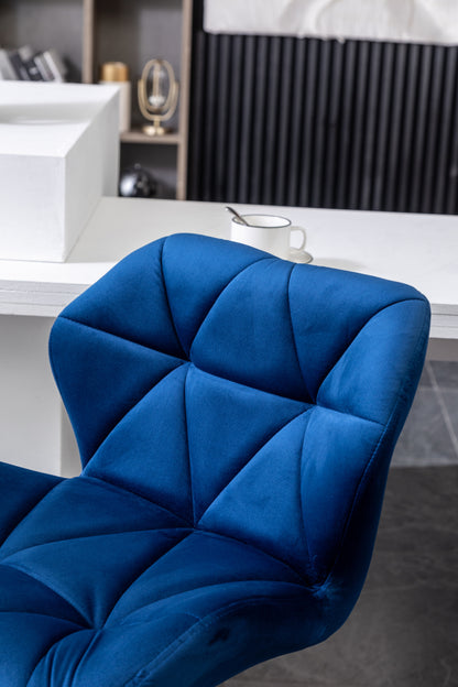Breni Velvet Diamond Tufted Swivel Adjustable Height Barstool, Set of 2, Blue