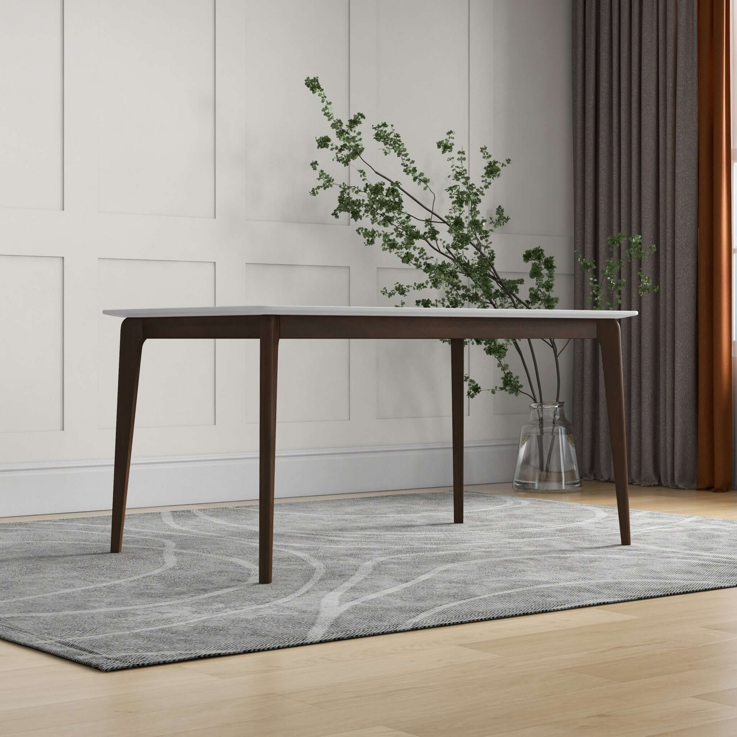 Solid Wood Dining Table With Walnut Base Mid Century White